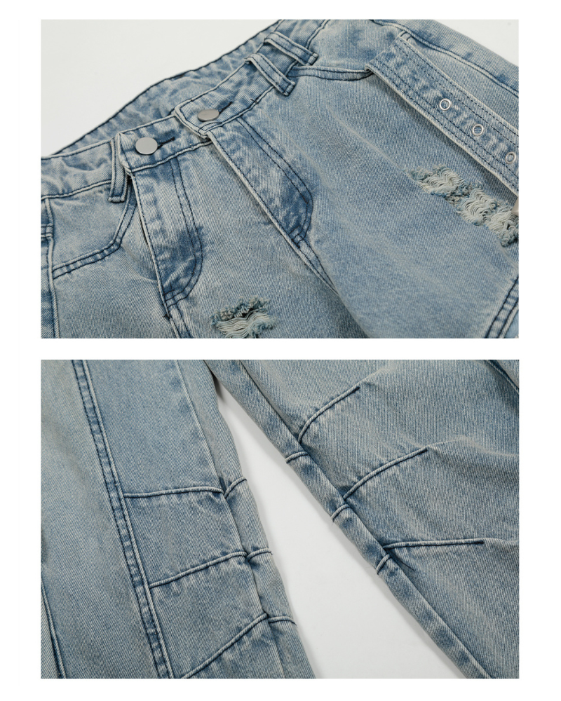 Streetwear Washed Ripped Women Denim Cargo Pants