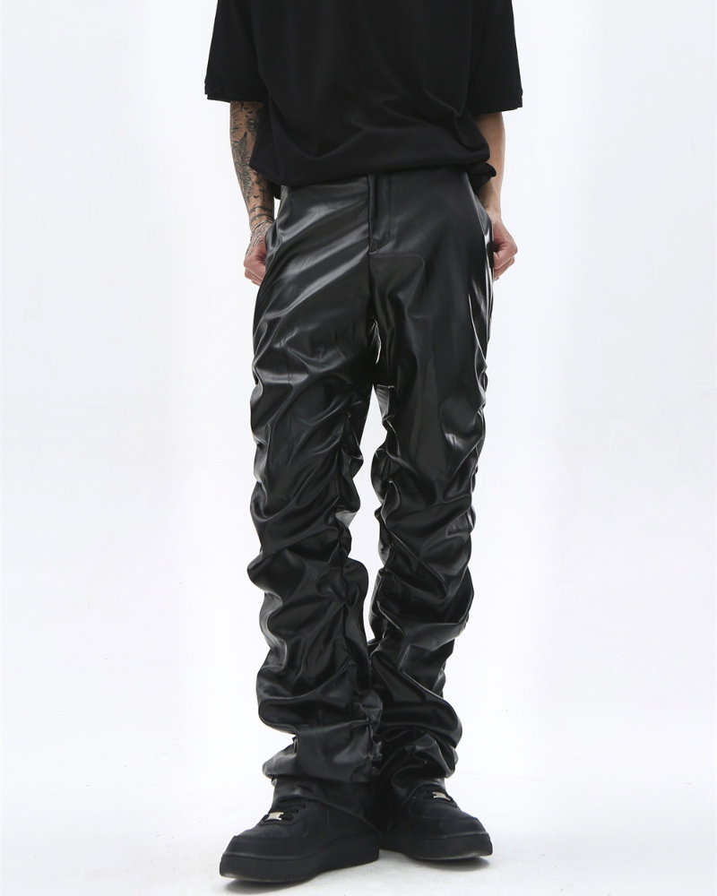 Opium Style Streetwear Y2K Aesthetic Pleated PU Pants