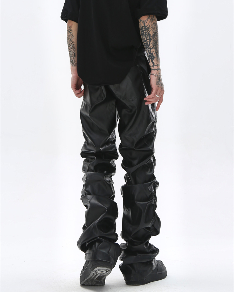 Opium Style Streetwear Y2K Aesthetic Pleated PU Pants