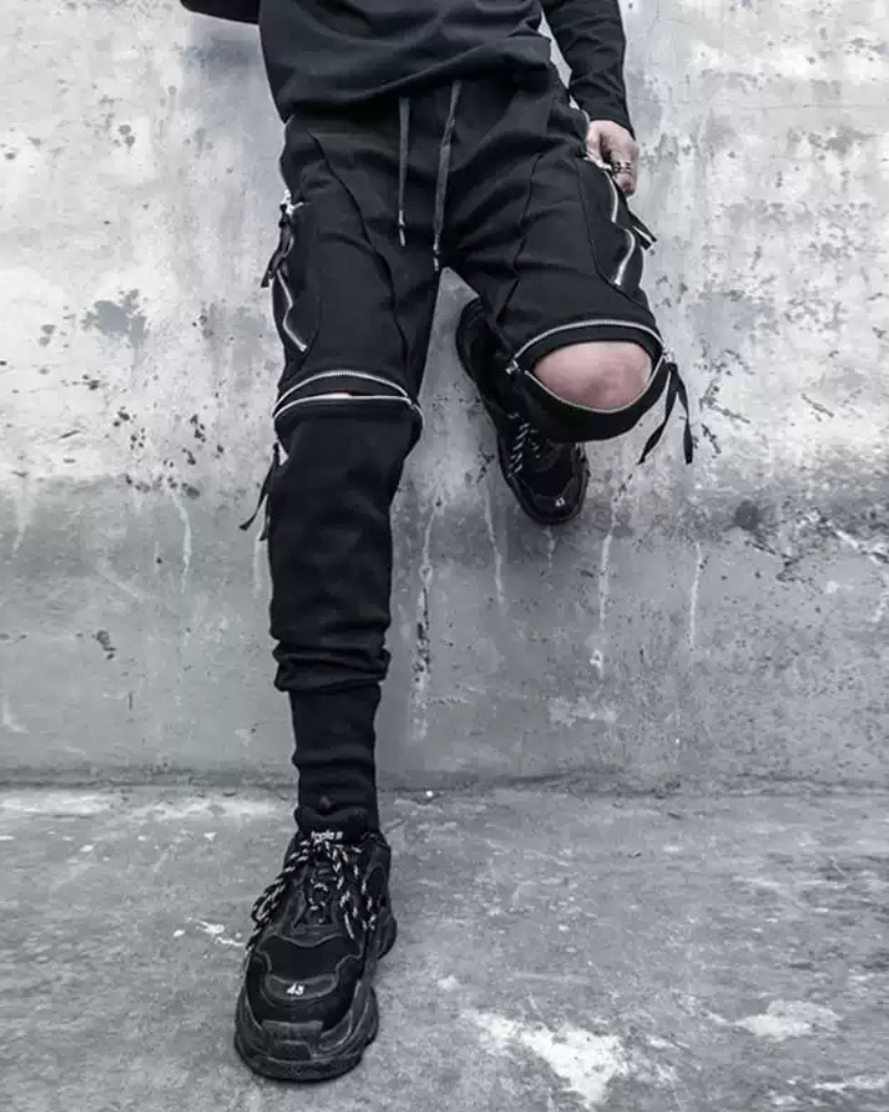 Streetwear Zipper Knee Cutout Cargo Pants