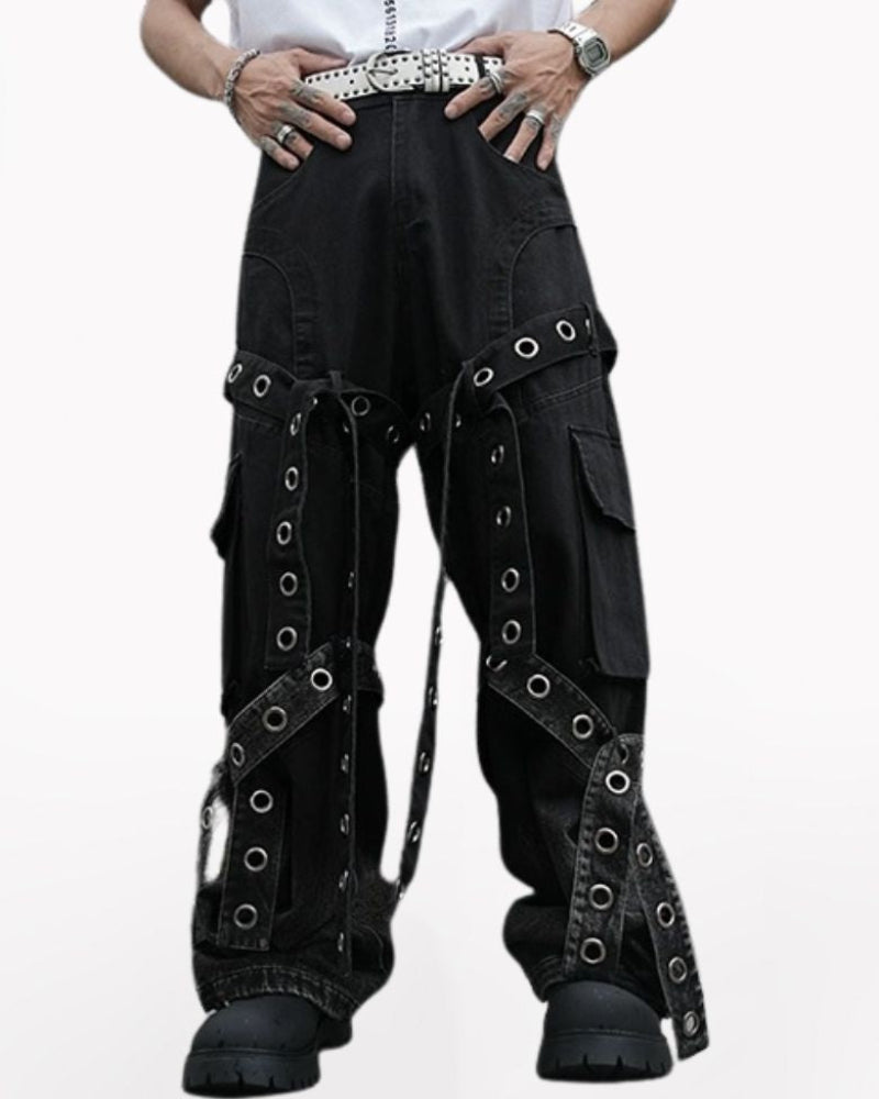 Streetwear Ribbon Multi-Pocket Cargo Pants