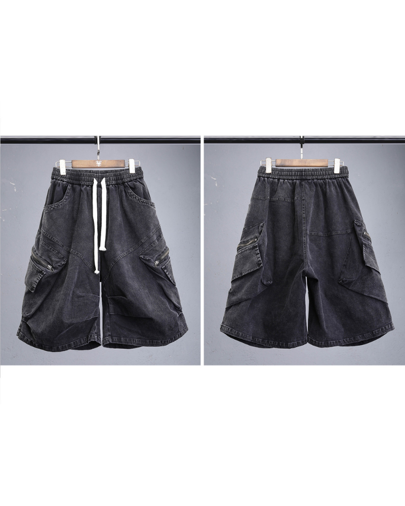 Summer Wasteland Style Washed Cargo Denim Shorts