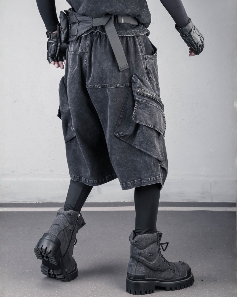 Summer Wasteland Style Washed Cargo Denim Shorts