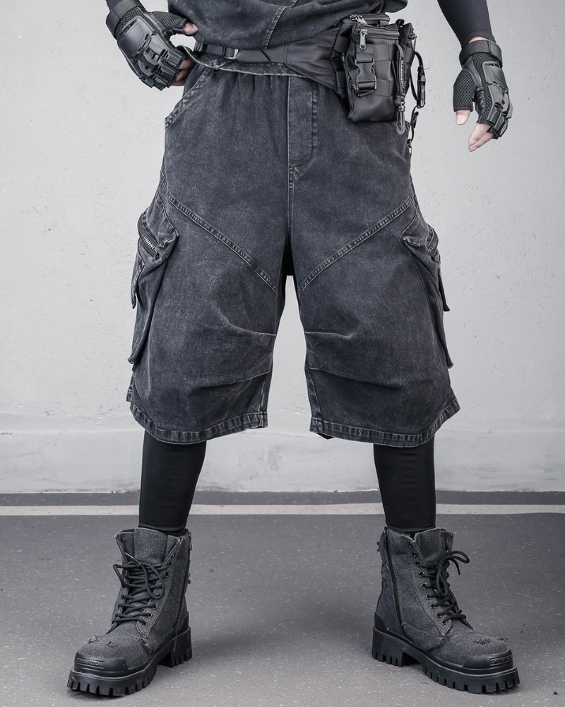 Summer Wasteland Style Washed Cargo Denim Shorts