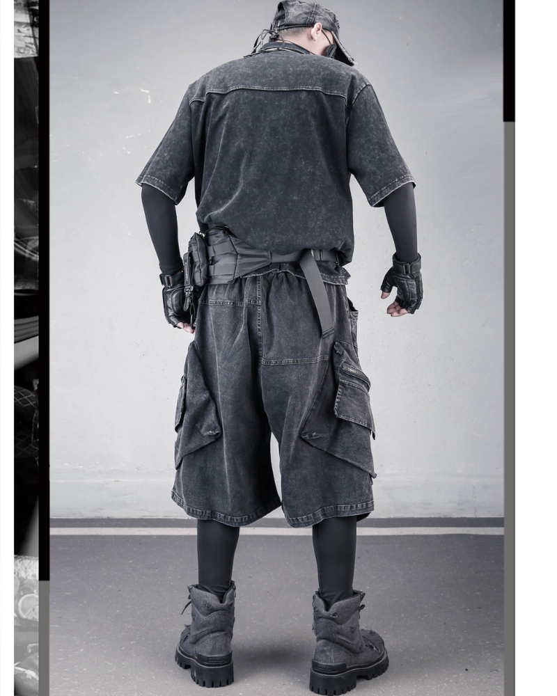 Summer Wasteland Style Washed Cargo Denim Shorts