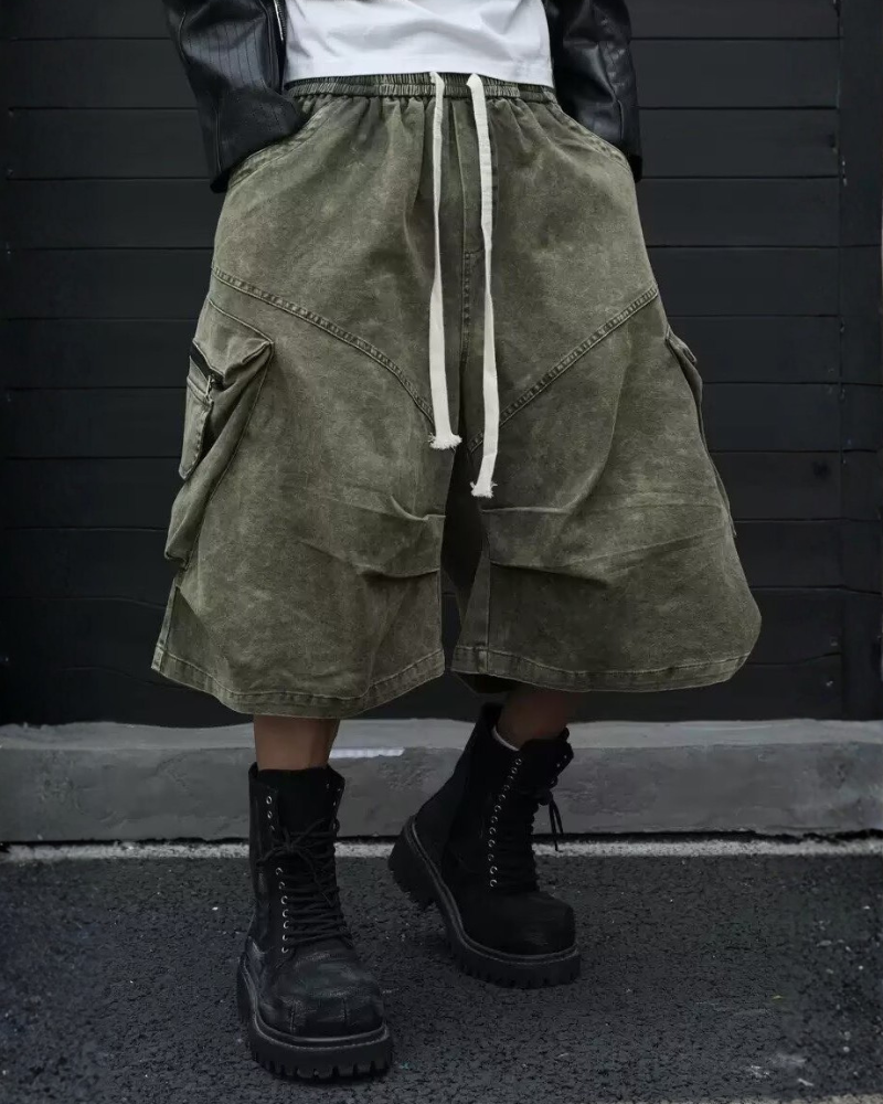 Summer Wasteland Style Washed Cargo Denim Shorts