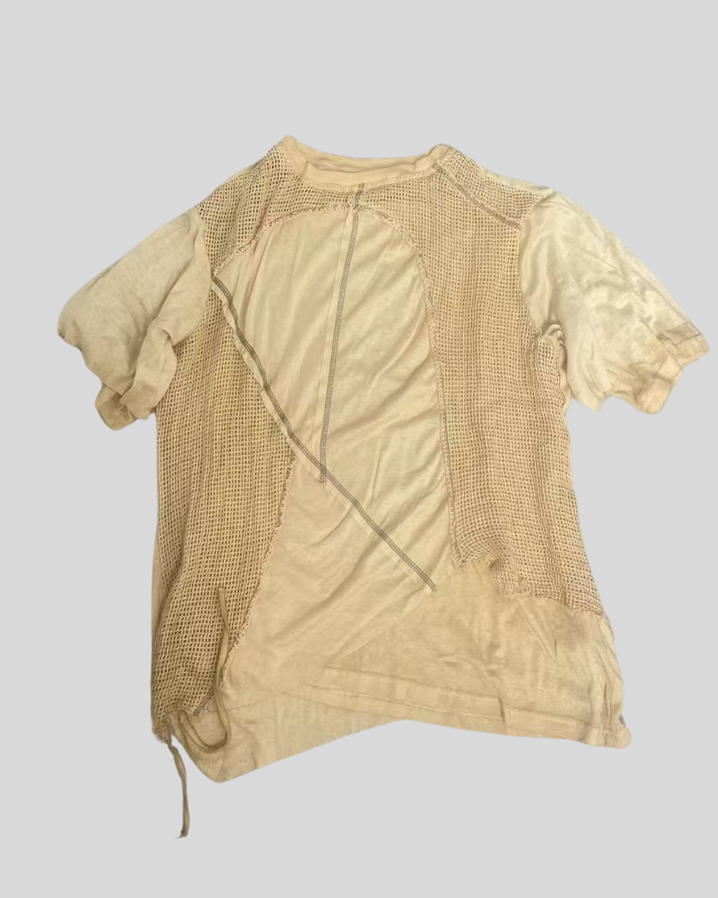 Wasteland Wear Distressed Dual-Layer Mesh Patchwork T-Shirt