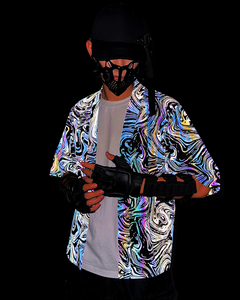 Techwear Colorful Reflective Cardigan Kimono Jacket