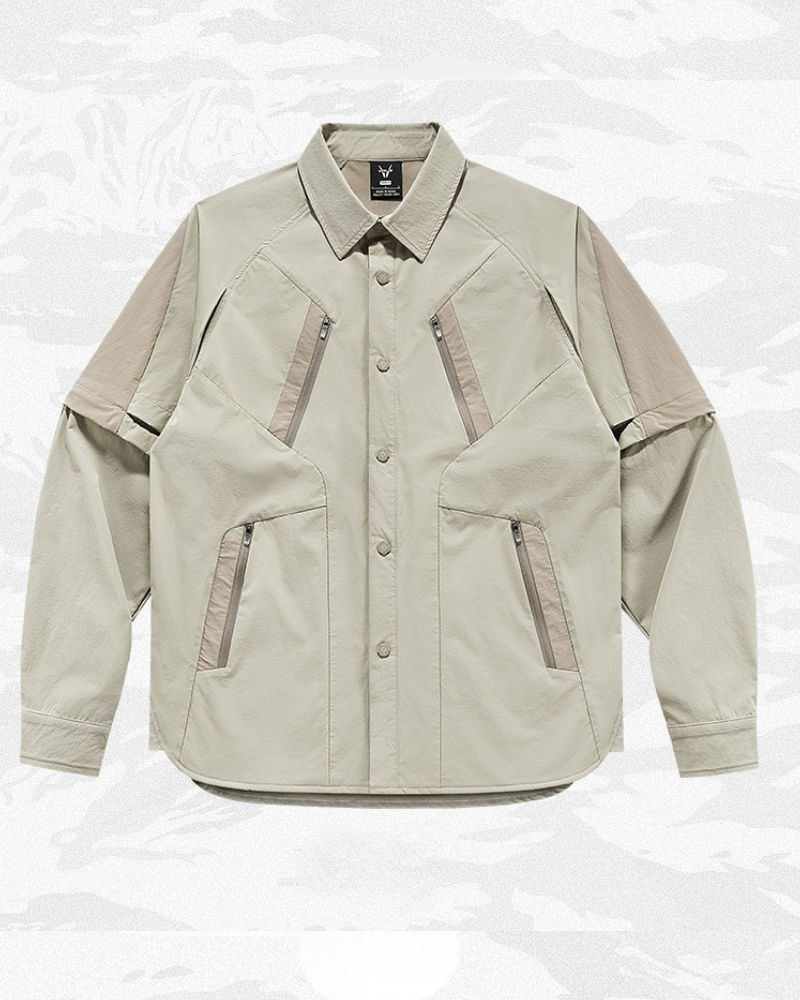 Techwear Contrast-Paneled Detachable Long-Sleeve Shirt