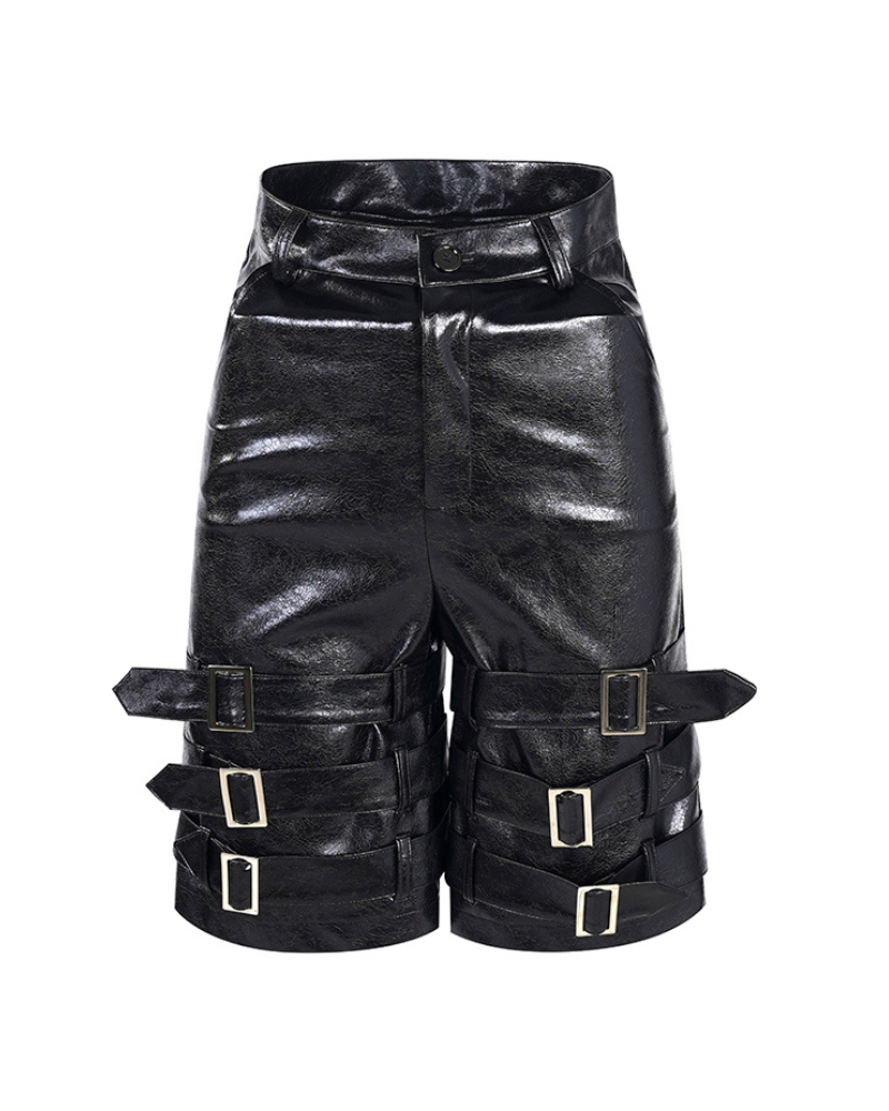 Techwear Heavy Buckled PU Leather Shorts