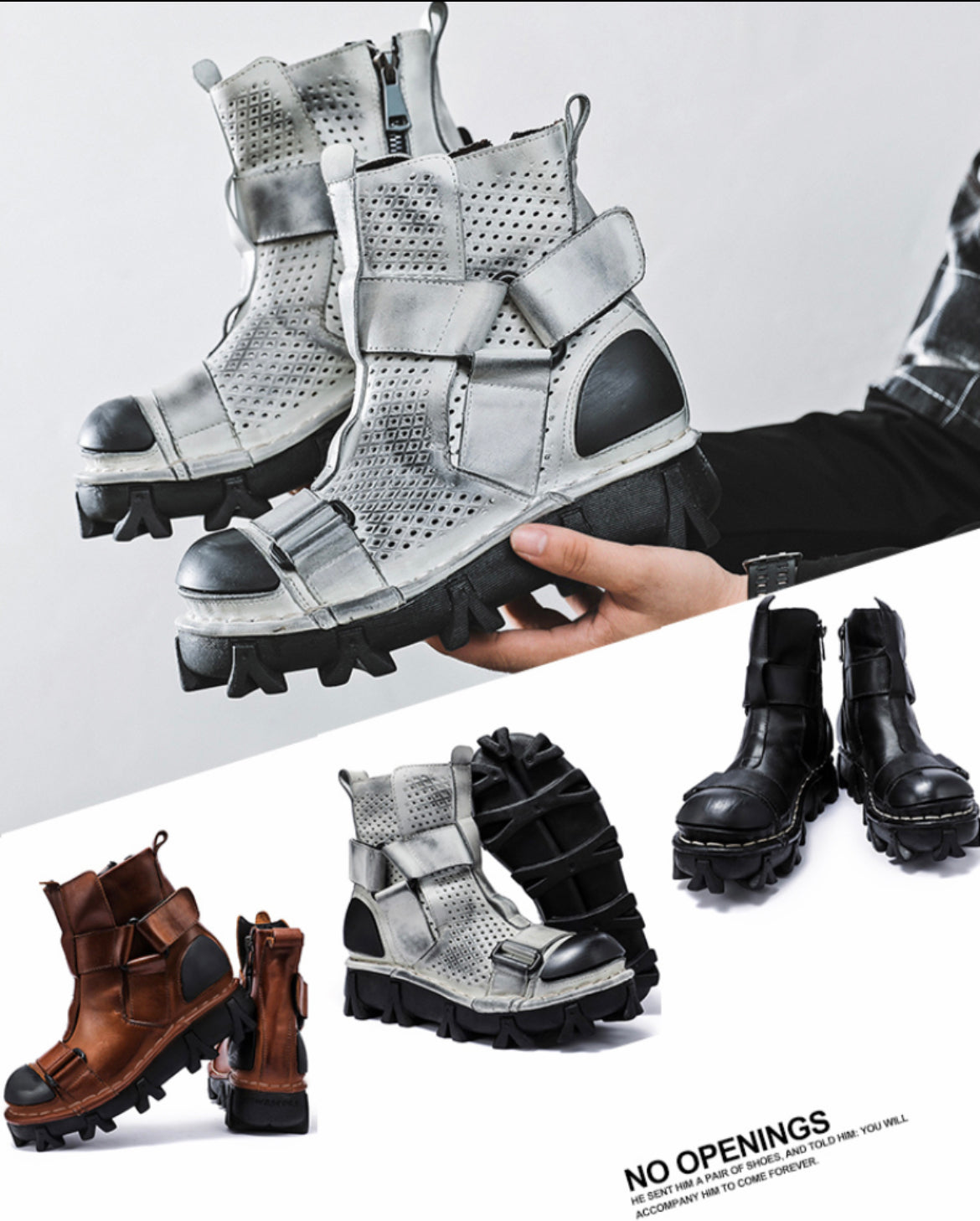 Techwear Punk Style Unisex Motorcycle Platform Boots