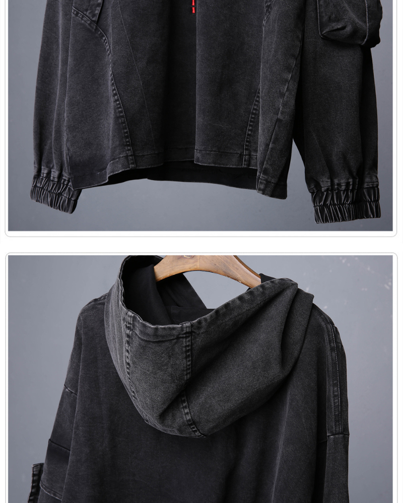 Techwear Street Men’s Washed Cross Hoodie