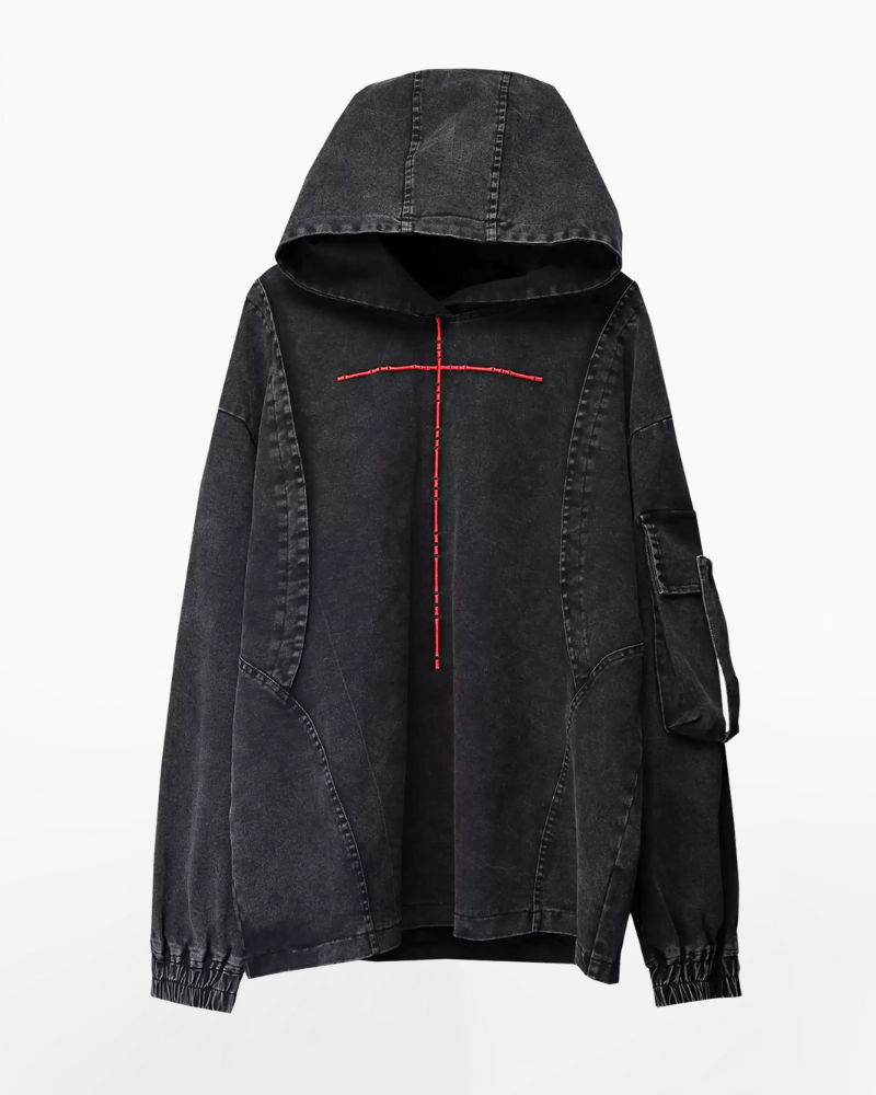 Techwear Street Men’s Washed Cross Hoodie