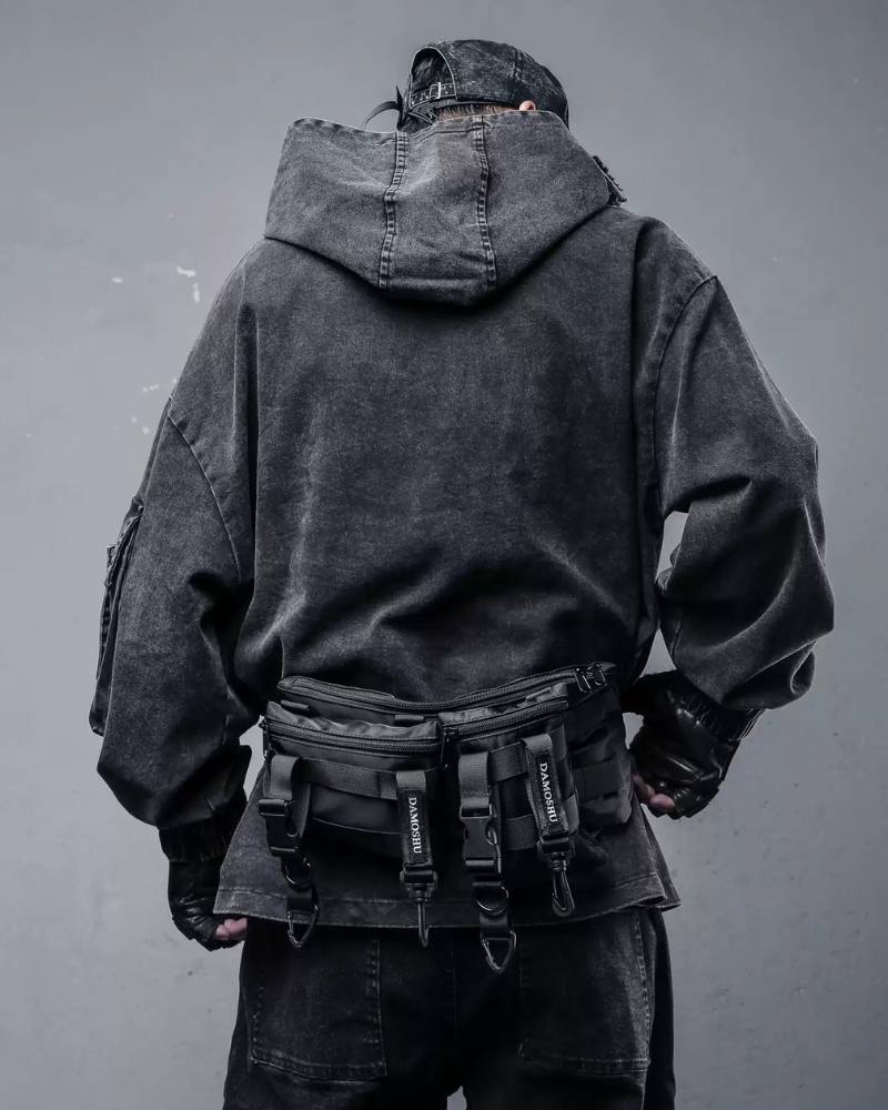 Techwear Street Men’s Washed Cross Hoodie
