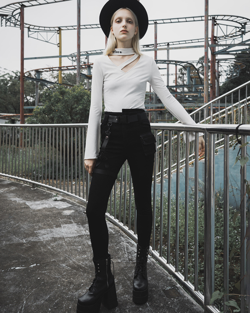 Techwear Black Women Buckle Cargo Punk Pants