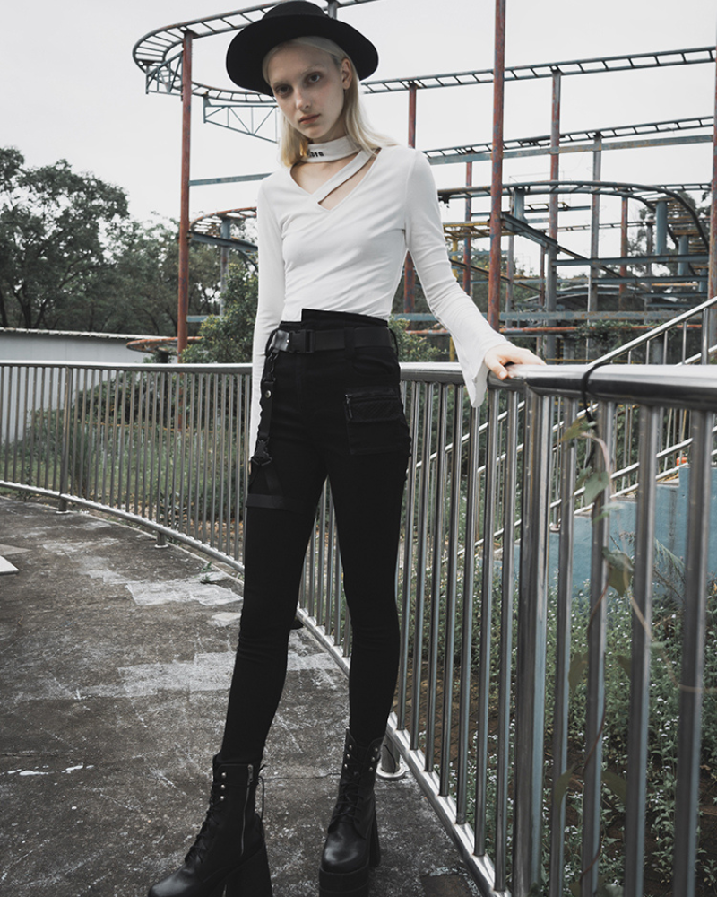 Techwear Black Women Buckle Cargo Punk Pants