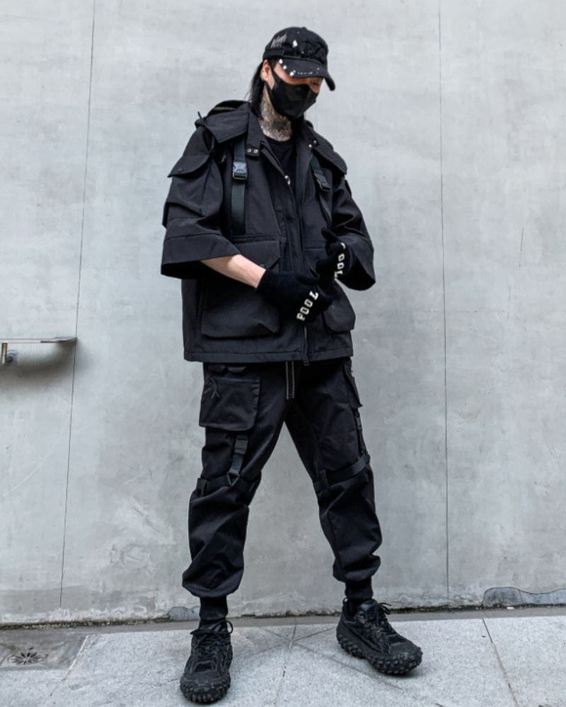 Techwear Futuristic Short Sleeve Hooded Jacket