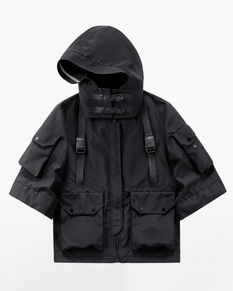 Techwear Futuristic Short Sleeve Hooded Jacket