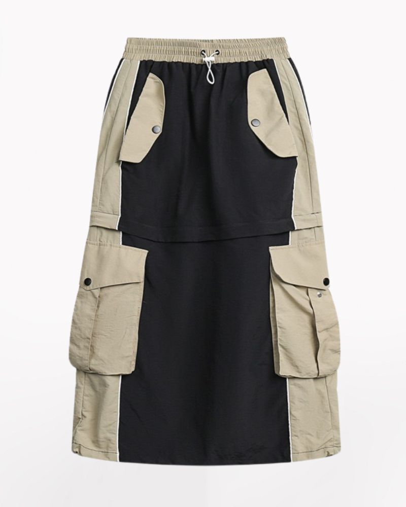 cargo skirt,black cargo skirt,cargo maxi skirt,cargo skirt long,long cargo skirt,cargo skirt outfit,,a line skirt,techwear outfits,techwear fashion,casual techwear,techwear girls,techwear skirt,techwear women