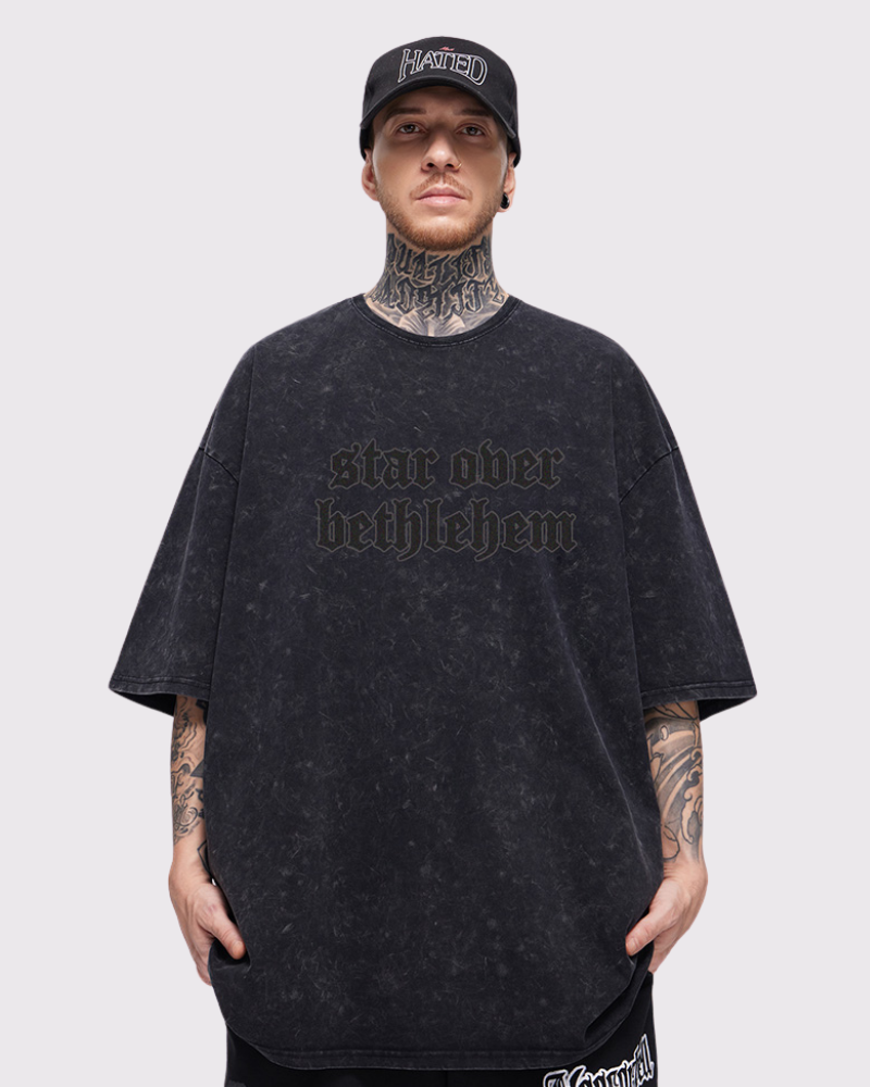 Oversize Vintage Wash Distressed Cross Graphic T-Shirt