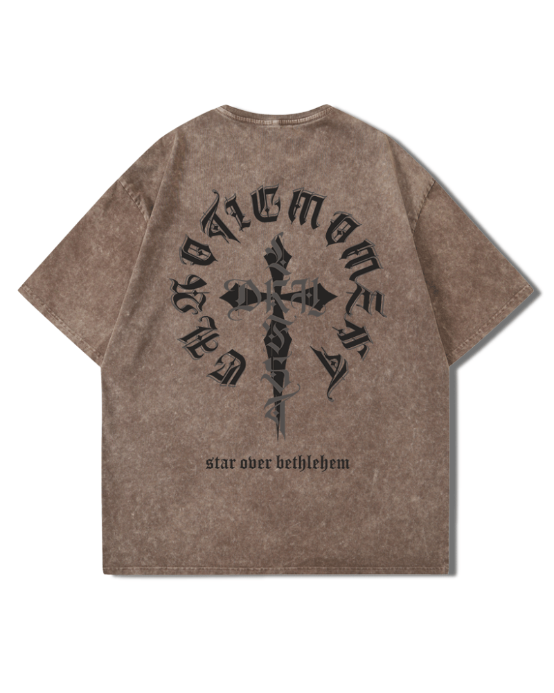 Oversize Vintage Wash Distressed Cross Graphic T-Shirt