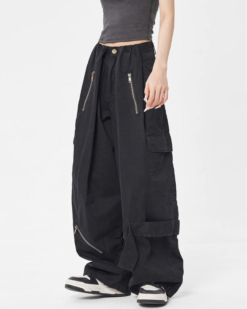 Vintage Wide-Leg Big Pockets Women Cargo Pants