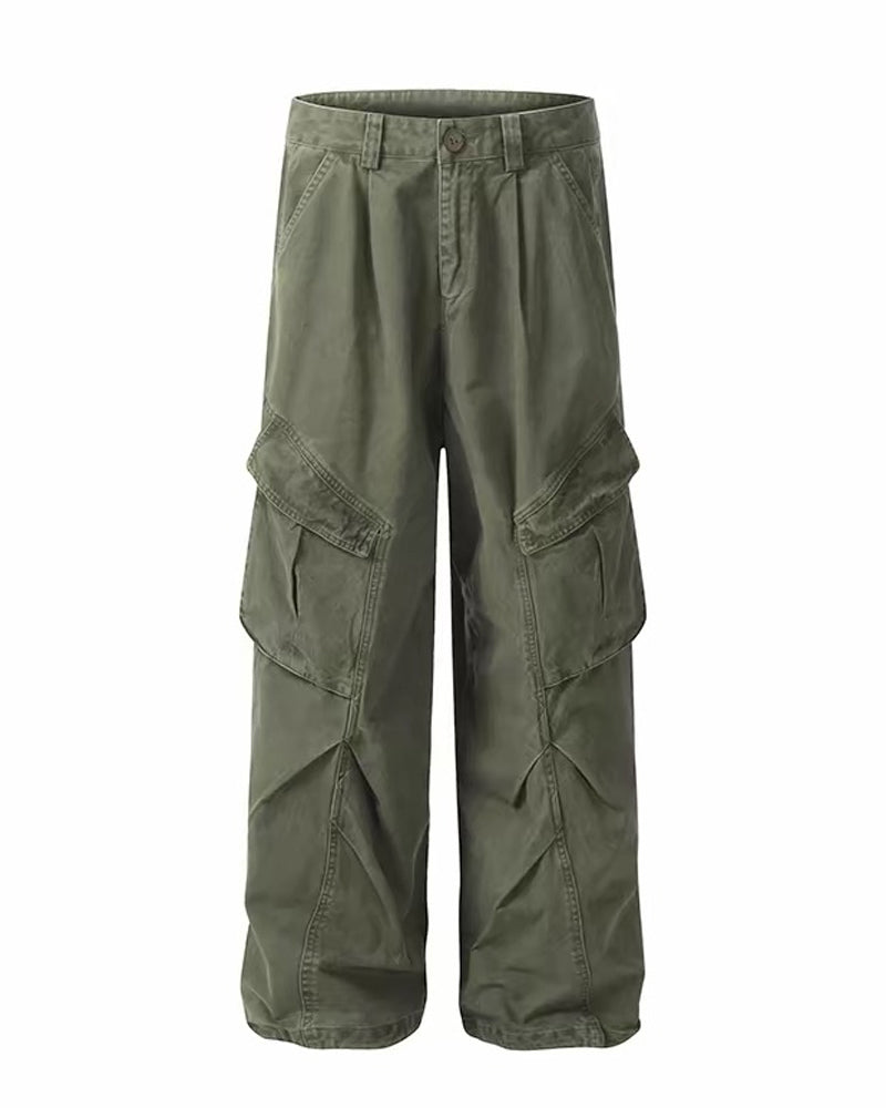 Vintage Washed Army Green Parachute Cargo Pants