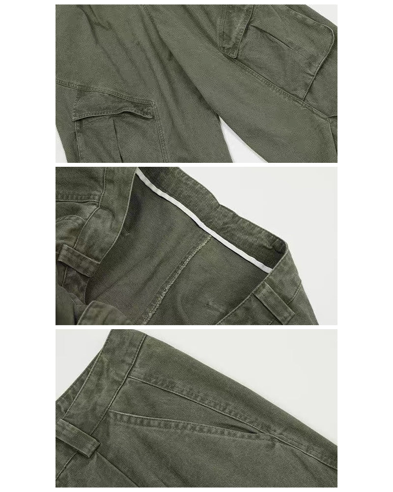 Vintage Washed Army Green Parachute Cargo Pants