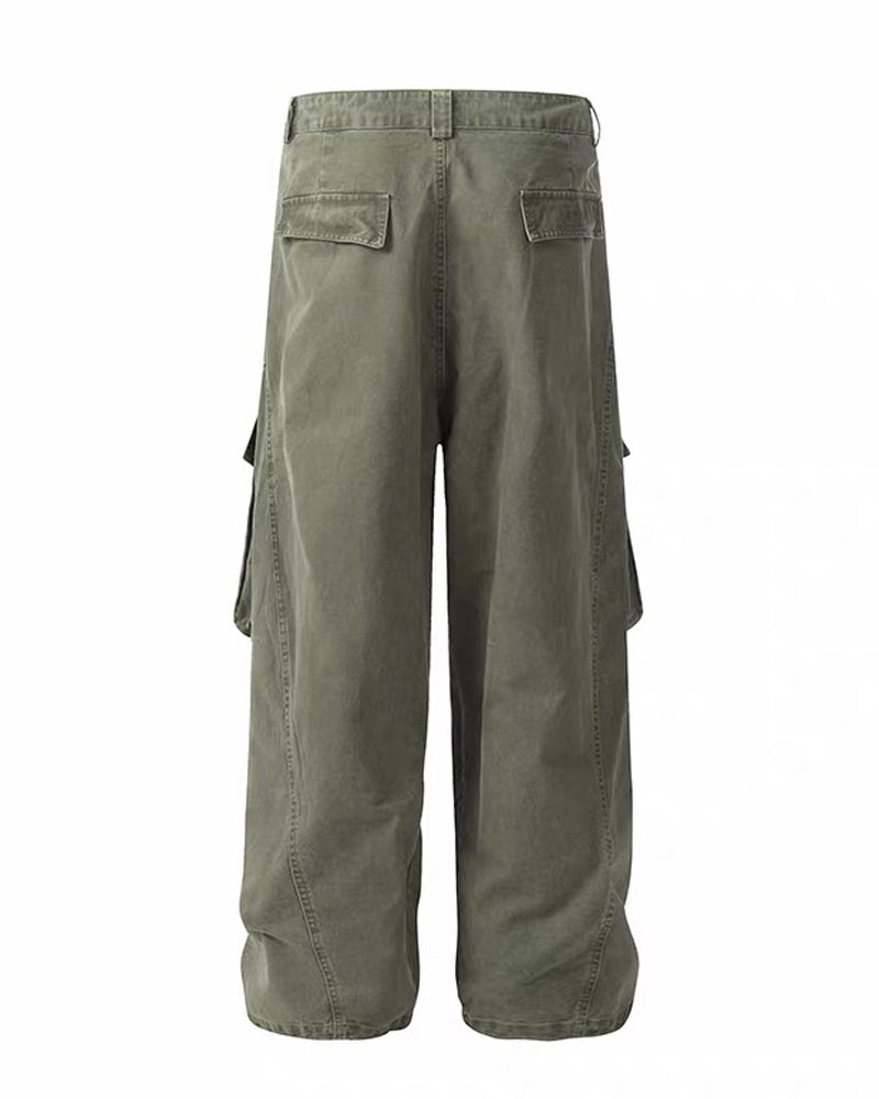 Vintage Washed Army Green Parachute Cargo Pants