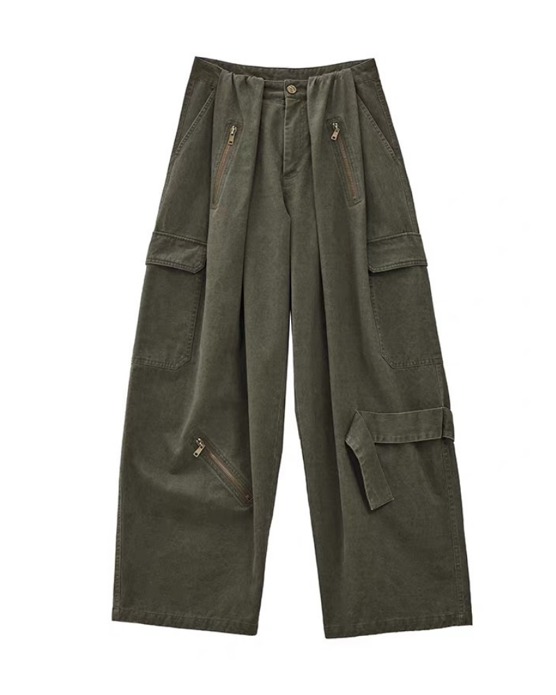 Vintage Wide-Leg Big Pockets Women Cargo Pants