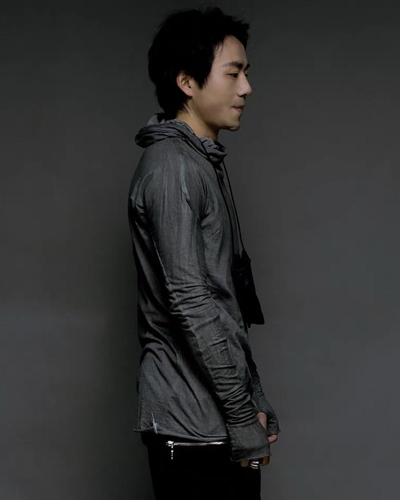 Washed Wasteland Slim Fit Hooded Long Sleeve T-Shirt