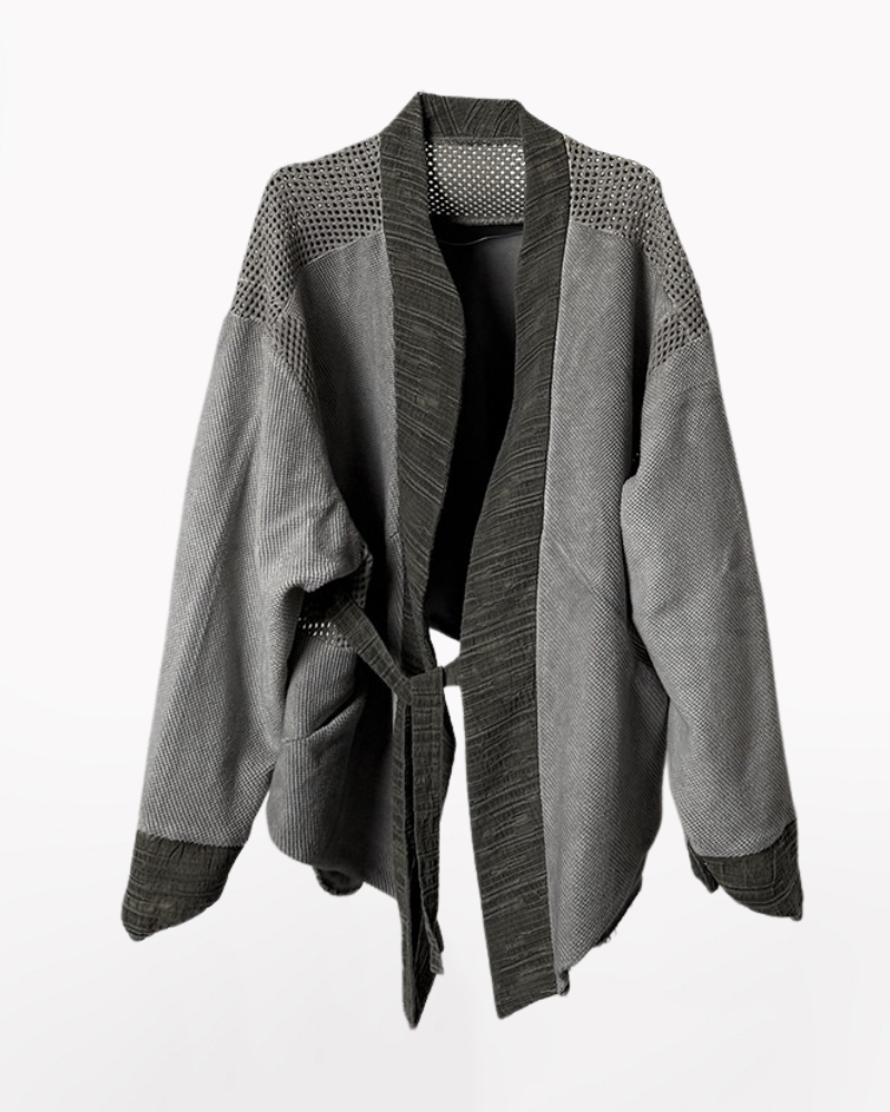 Wasteland Color-Block Loose Cotton Kimono Jacket