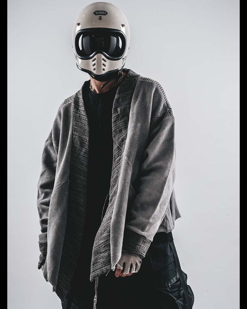 Wasteland Color-Block Loose Cotton Kimono Jacket