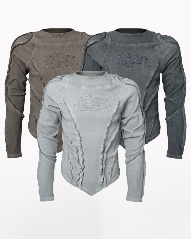 Wasteland Streetwear Wash Ribbed Long‐Sleeve Sweatshirt