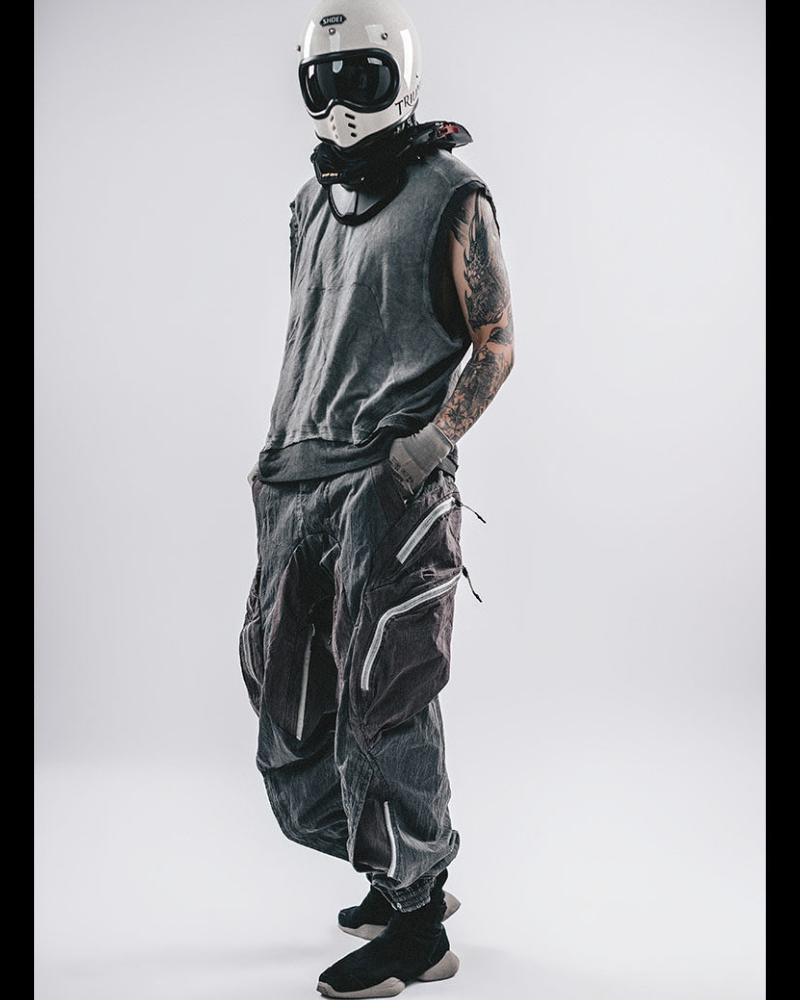 Wasteland-Style Color-Block Raw-Edge Hooded Sleeveless T-Shirt