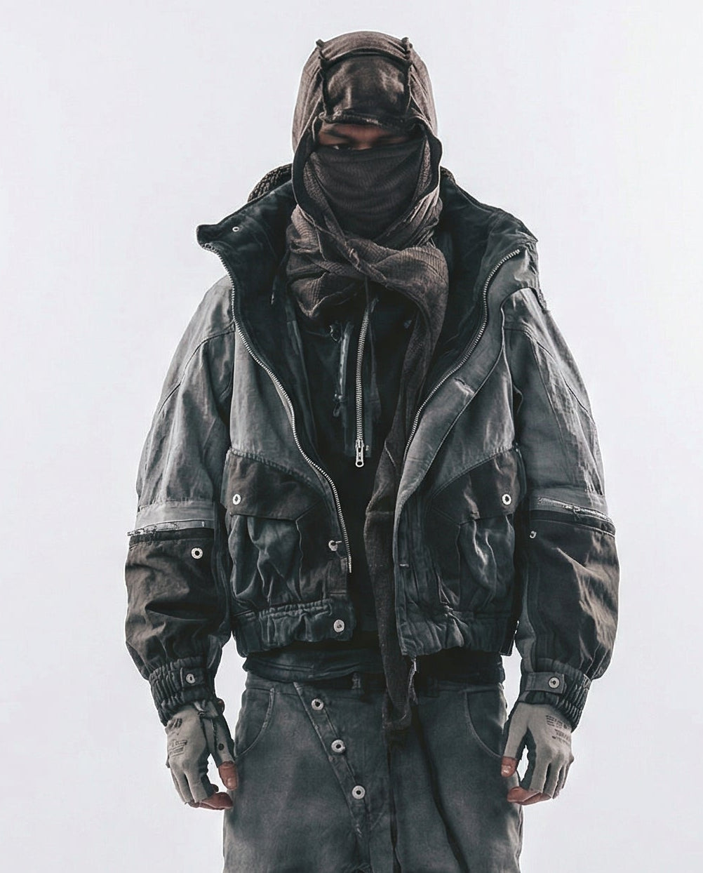 Wasteland-Style Distressed Mecha Flight Hood Jacket
