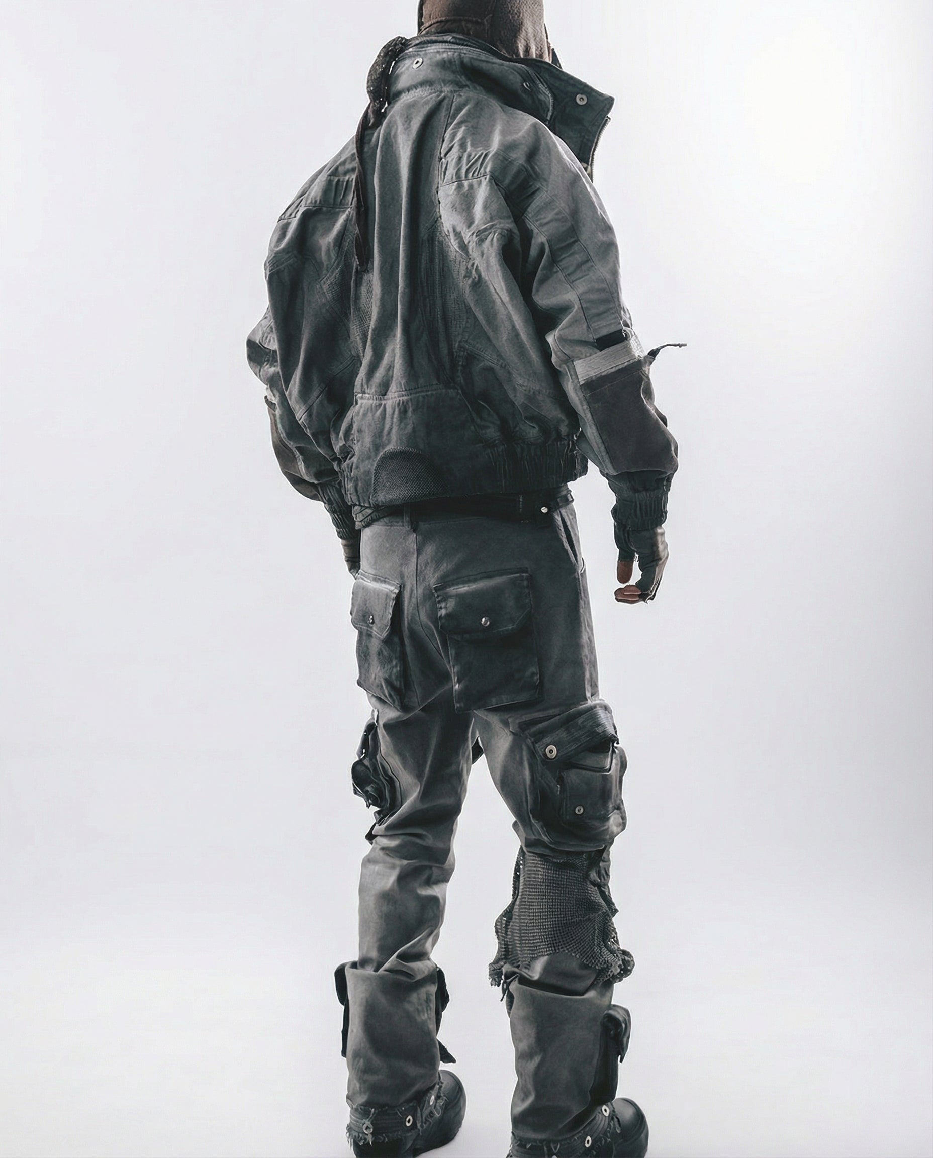 Wasteland-Style Distressed Mecha Flight Hood Jacket