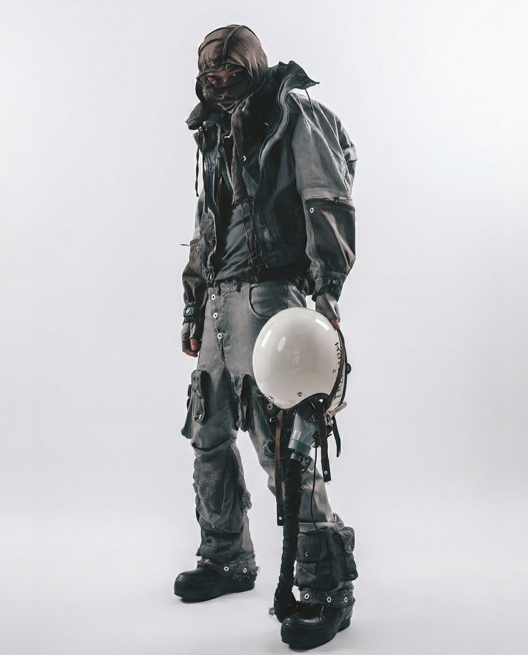 Wasteland-Style Distressed Mecha Flight Hood Jacket