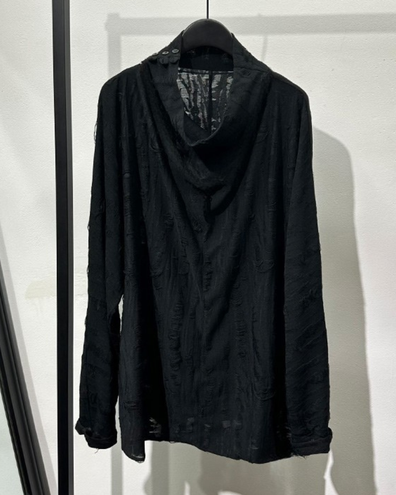 Wasteland Style Distressed Ripped High Collar Sweatshirt