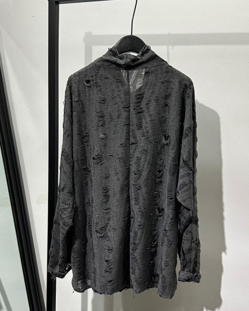 Wasteland Style Distressed Ripped High Collar Sweatshirt