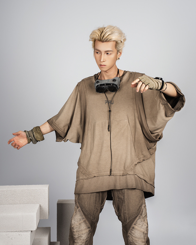 Wasteland Style Patchwork Convertible Concealed Sleeves T-Shirt | Tank Top