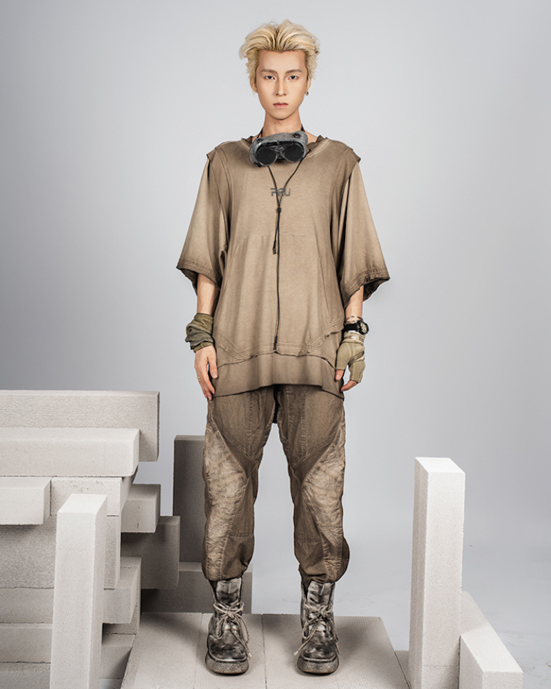 Wasteland Style Patchwork Convertible Concealed Sleeves T-Shirt | Tank Top