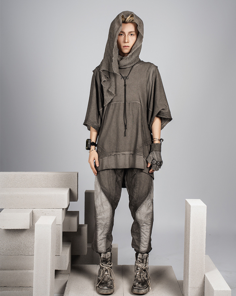 Wasteland Style Patchwork Convertible Concealed Sleeves T-Shirt | Tank Top