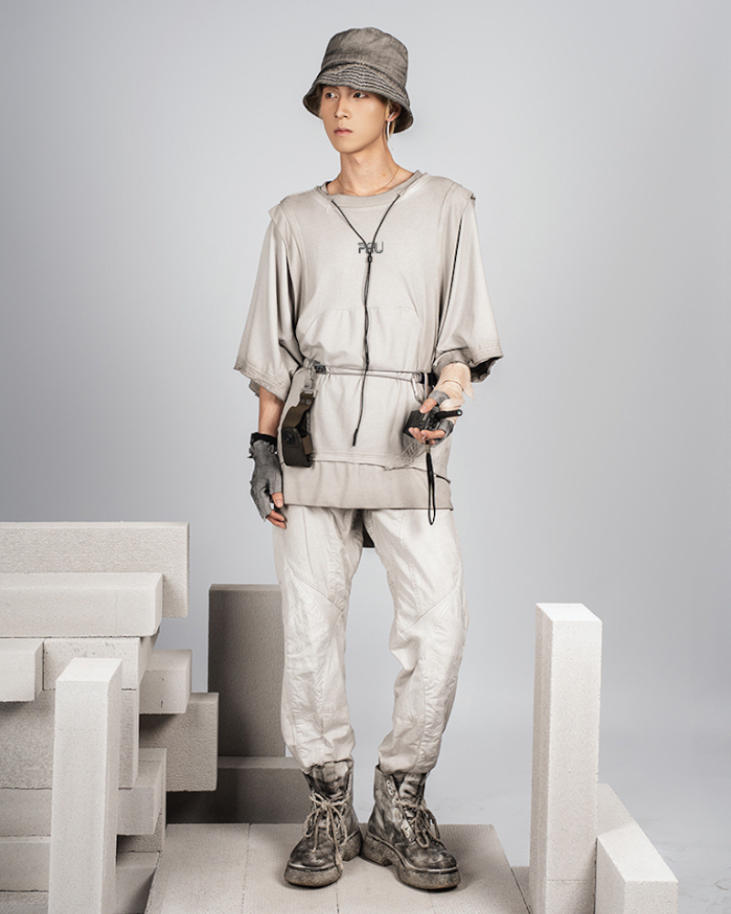 Wasteland Style Patchwork Convertible Concealed Sleeves T-Shirt | Tank Top