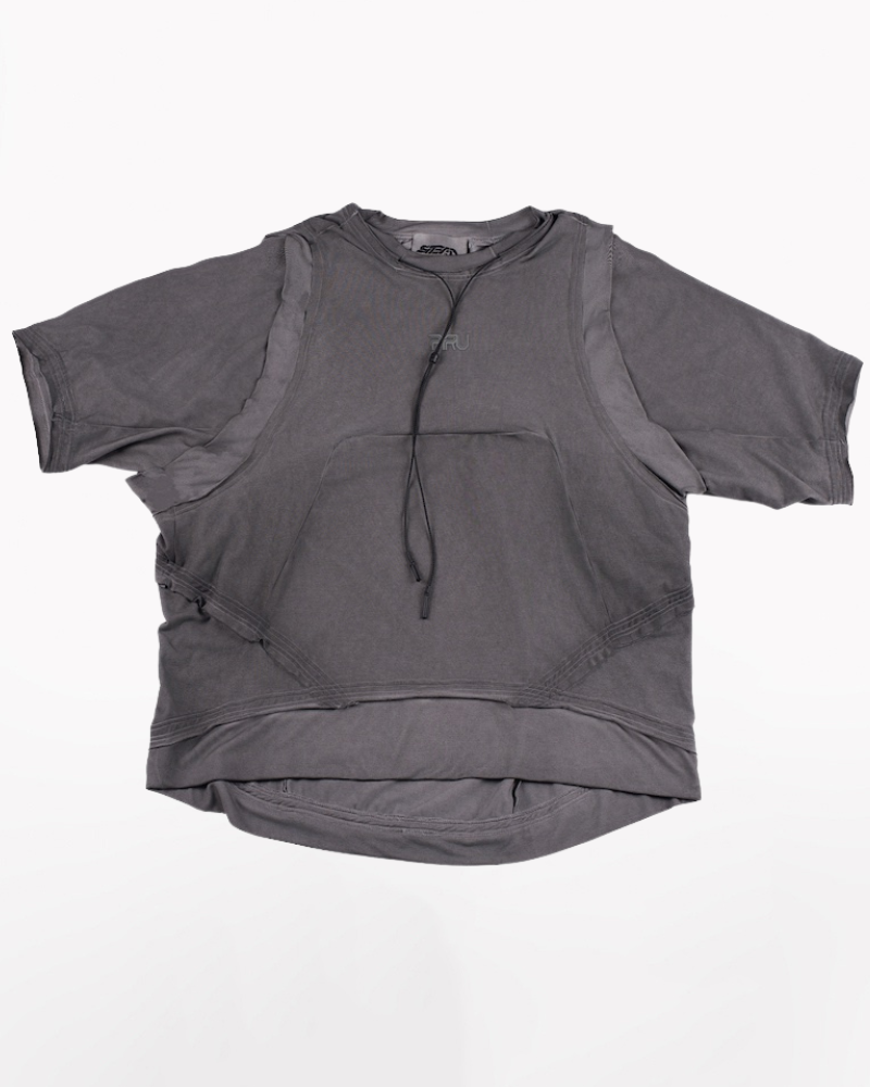 Wasteland Style Patchwork Convertible Concealed Sleeves T-Shirt | Tank Top