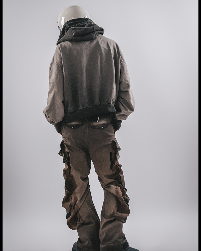 Wasteland-Washed Distressed Cropped Zip-Up Hoodie