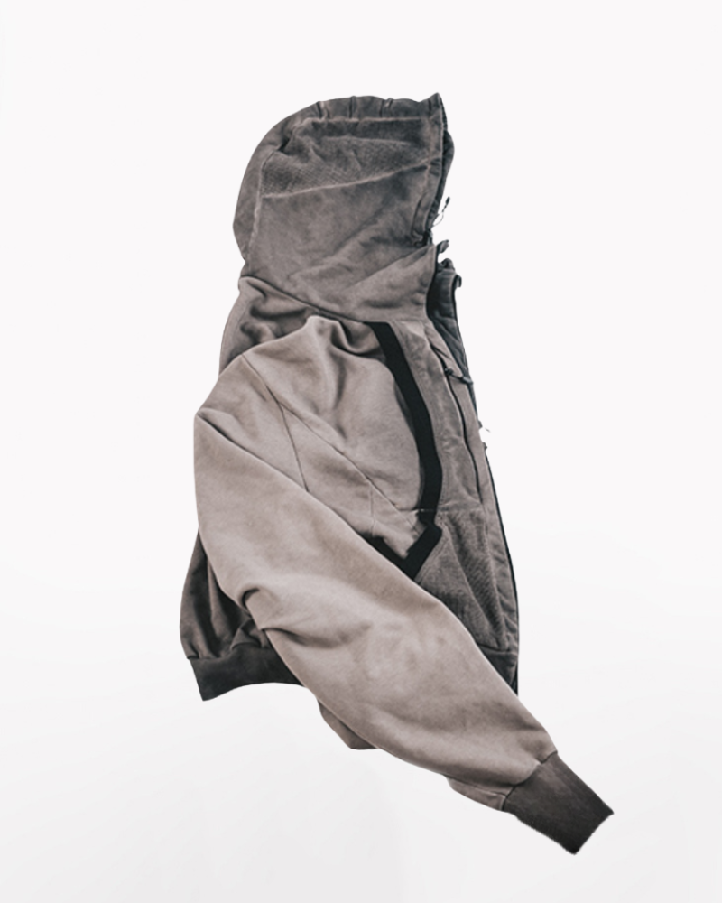 Wasteland-Washed Distressed Cropped Zip-Up Hoodie