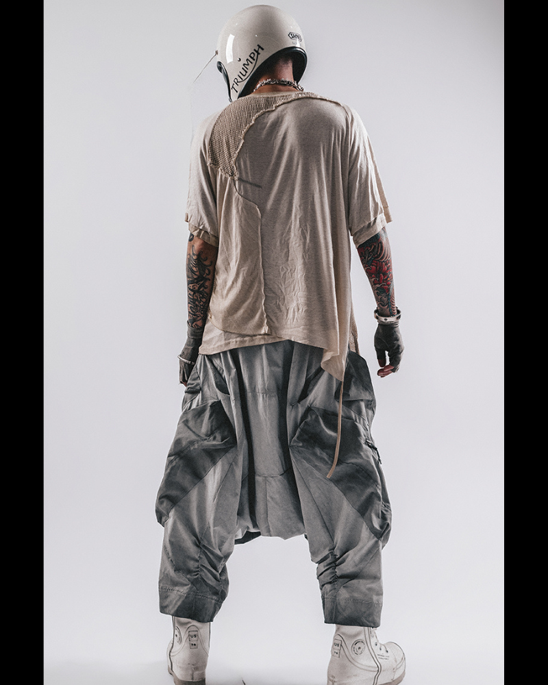 Wasteland Wear Distressed Dual-Layer Mesh Patchwork T-Shirt