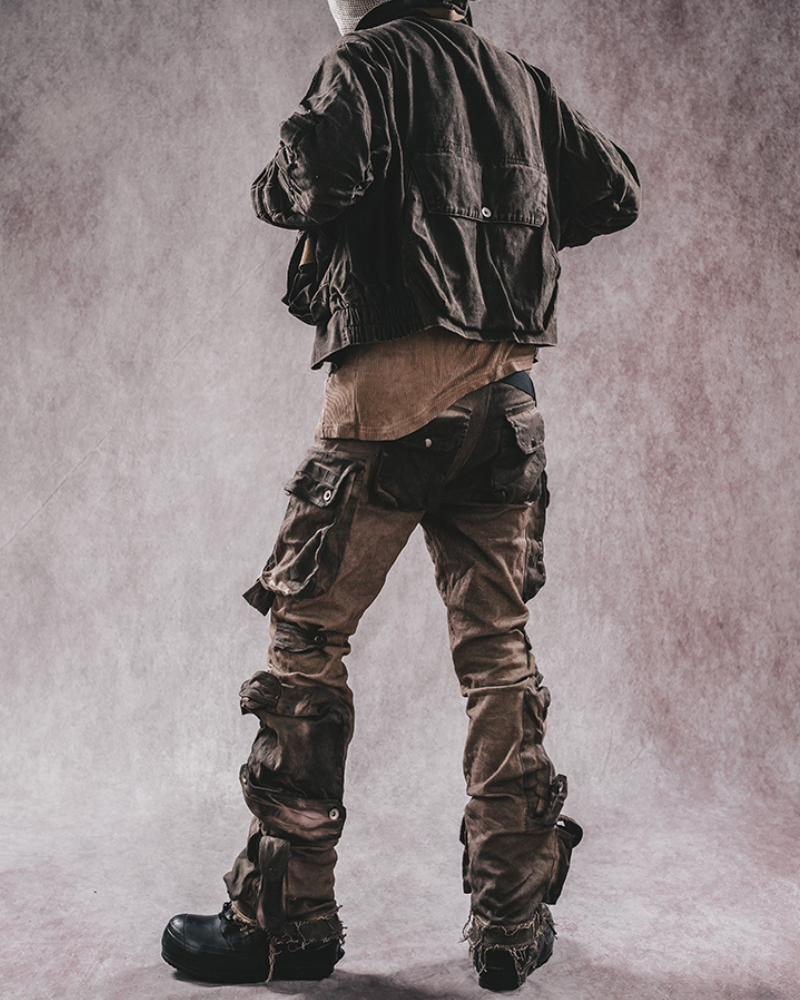 Wasteland Wear Distressed Flared Stretch Cargo Pants