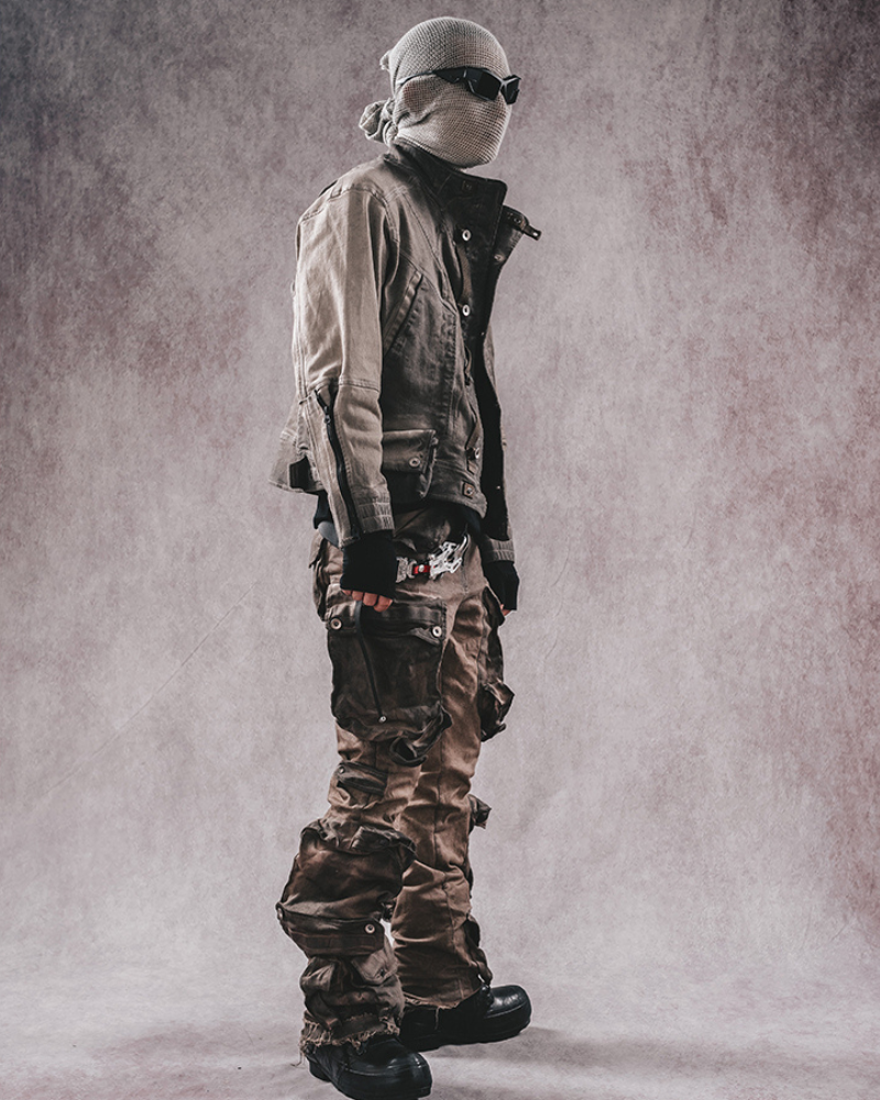 Wasteland Wear Distressed Flared Stretch Cargo Pants